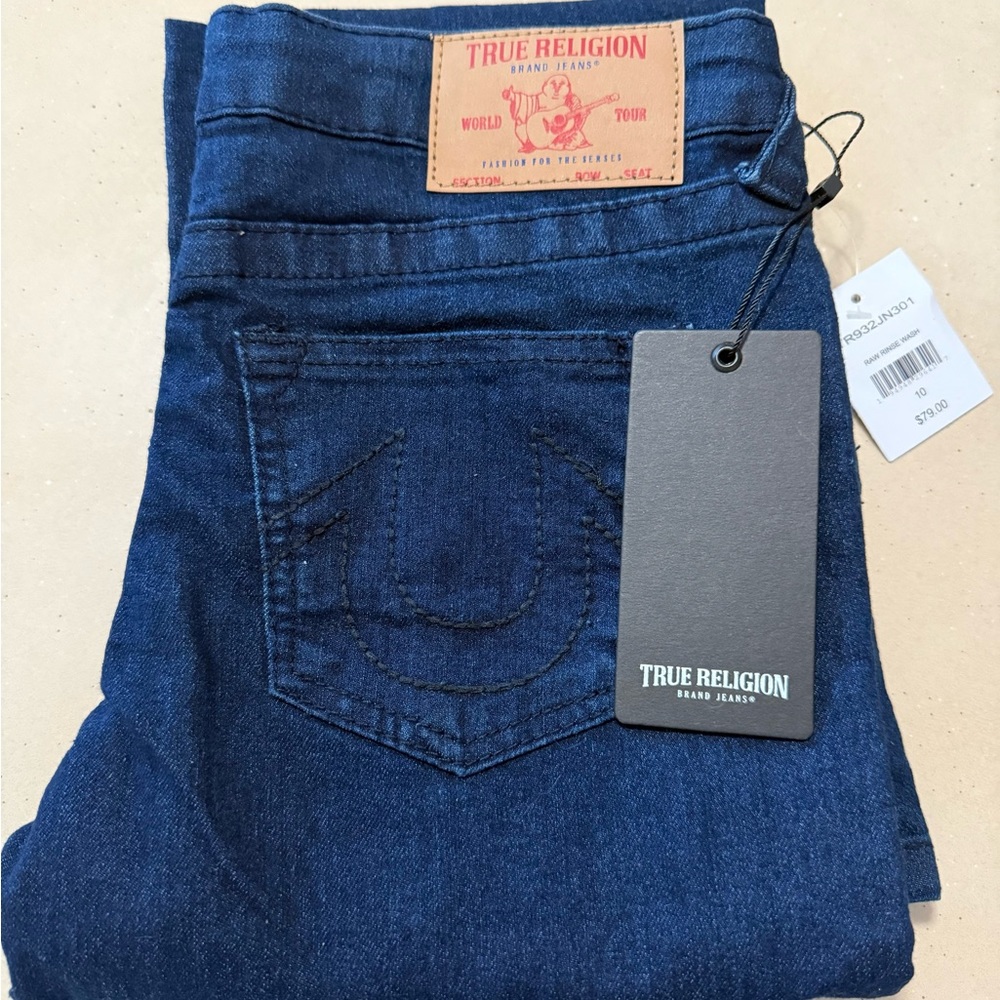 Boys True Religion Blue Jeans with Classic Indigo and Golden Stitching